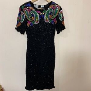 Vintage sz 0 silk beaded paisley design dress